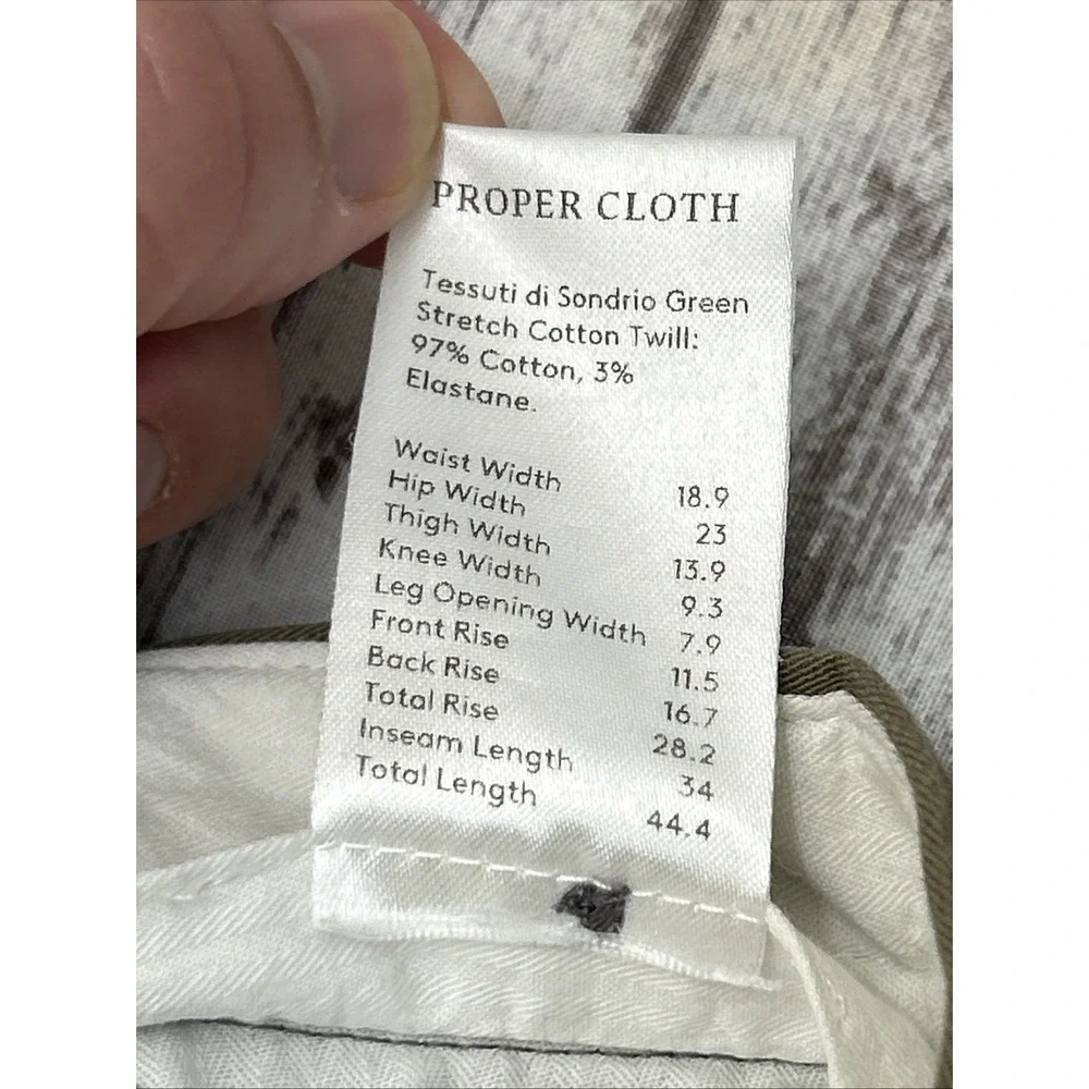 Proper Cloth Tessuti Di Sondrio Casual Pants Men 36x32 Slim Fit Twill Green